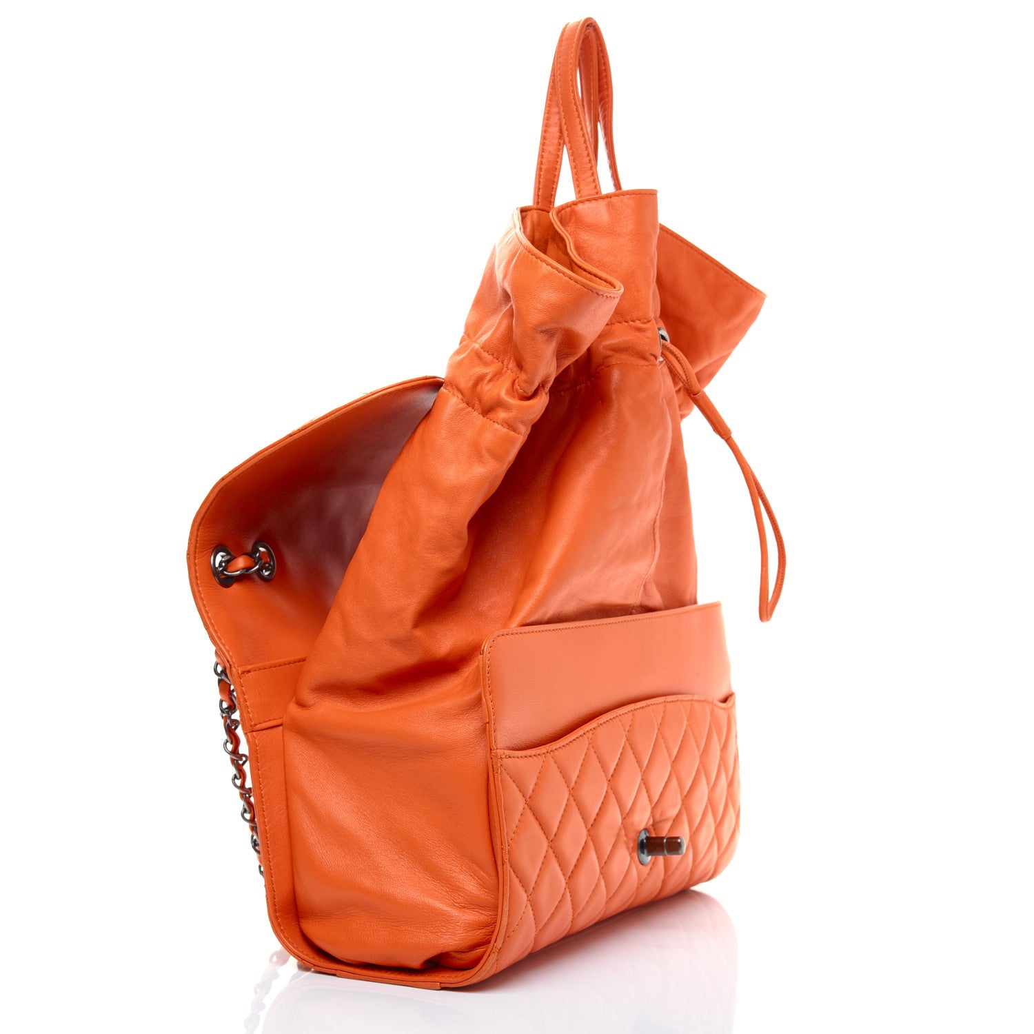 Chanel Lambskin Quilted Jumbo Grocery By Chanel Drawstring Shopping Bag Orange 14 of 24