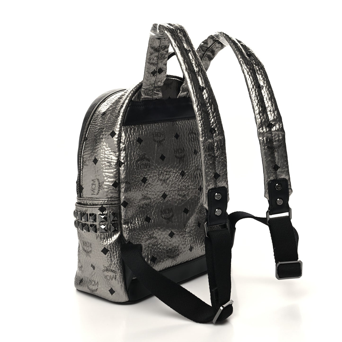 Metallic Visetos Small Side Stud Stark Backpack Silver Black