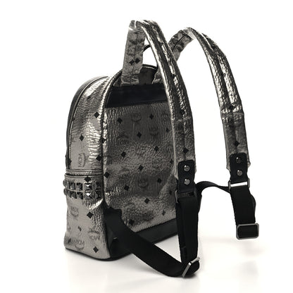 MCM Metallic Visetos Small Side Stud Stark Backpack Silver Black 3 of 9