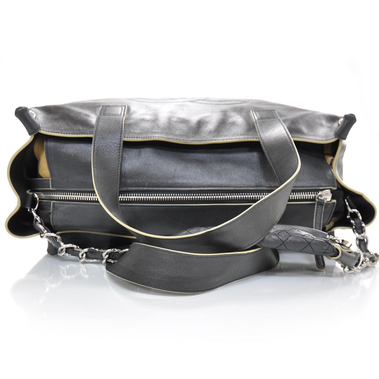 Lambskin Edgy Large Zip Top Tote Black