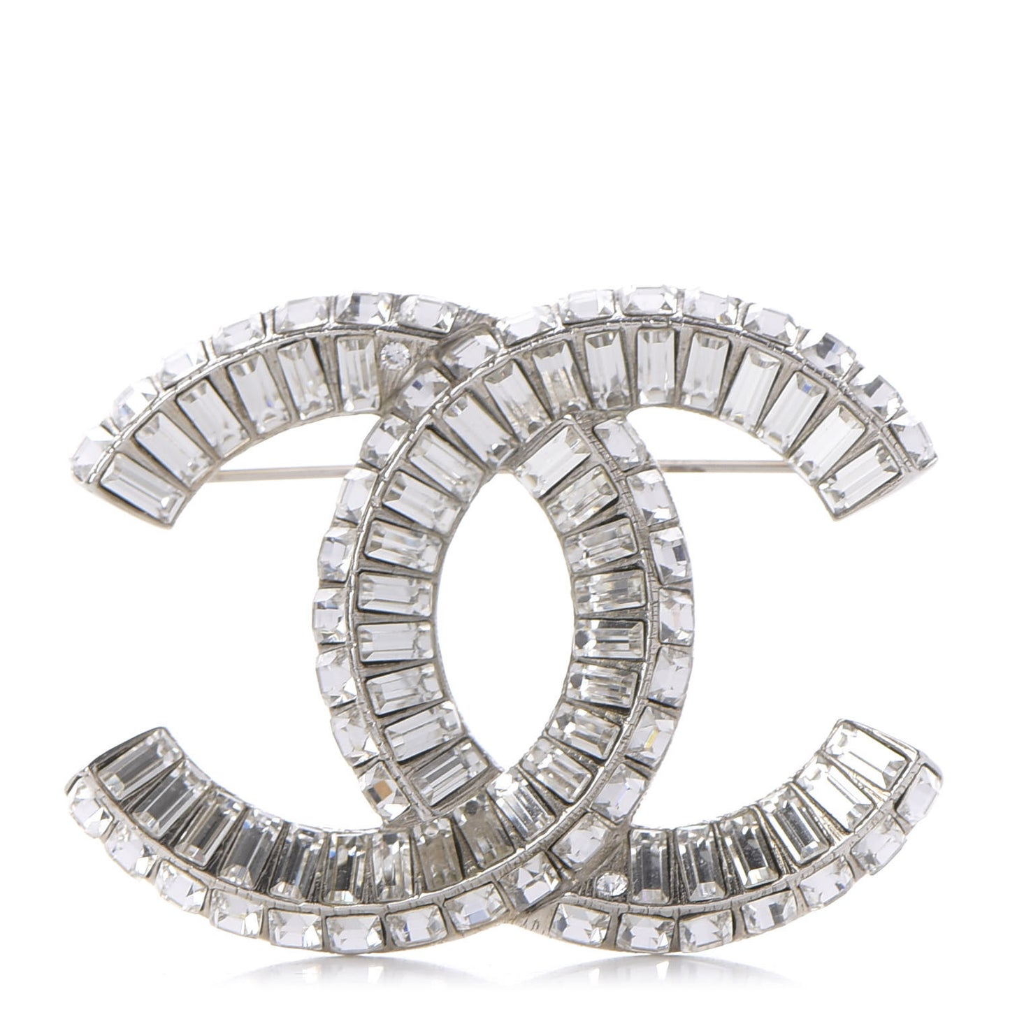 Baguette Crystal CC Brooch Silver