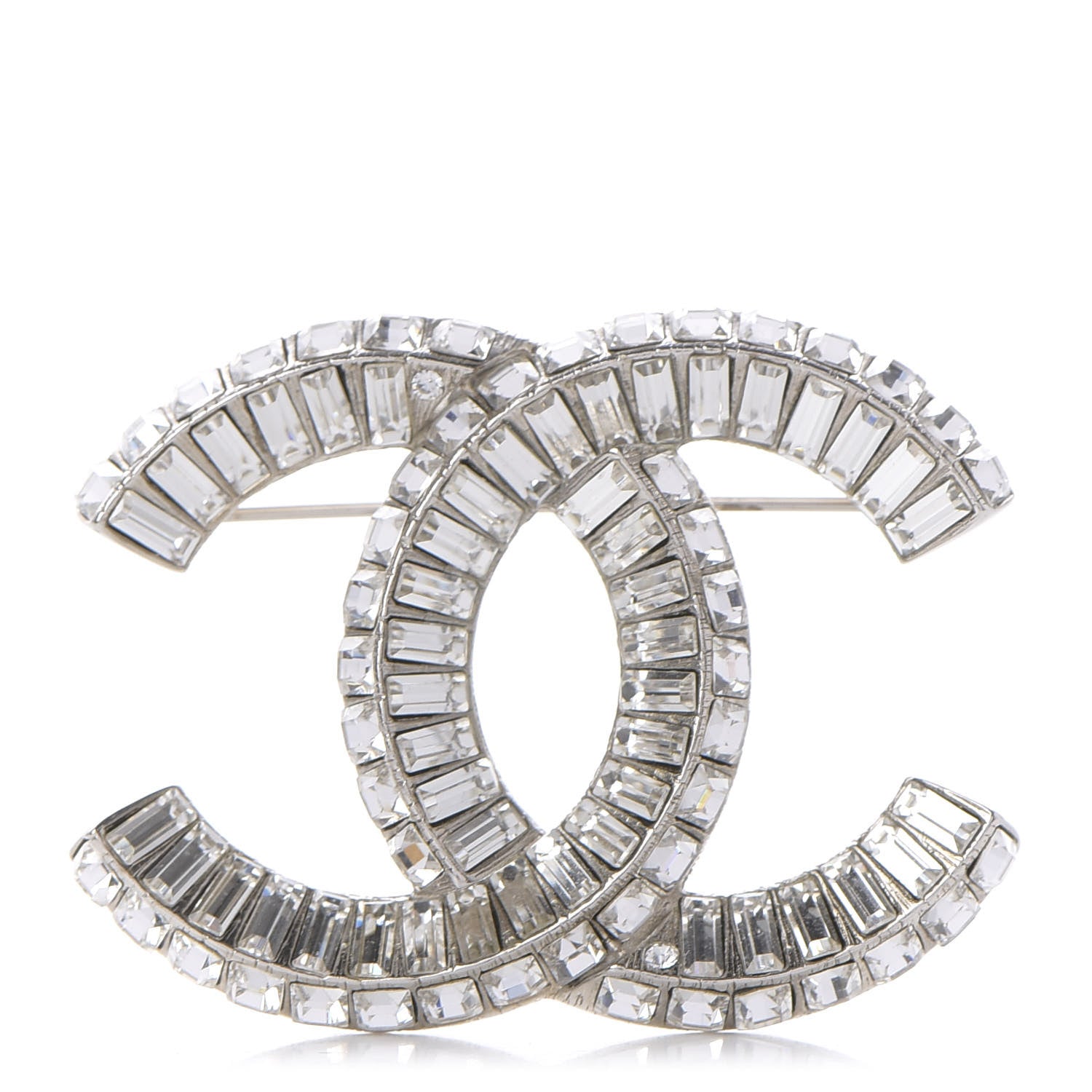 Chanel Baguette Crystal CC Brooch Silver 1 of 5