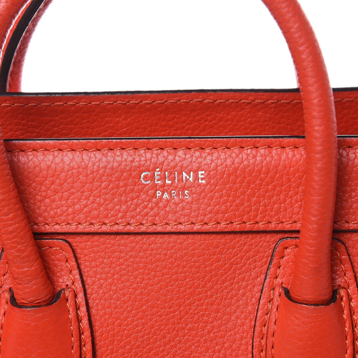 Celine Drummed Calfskin Nano Luggage Vermillion 7 of 13