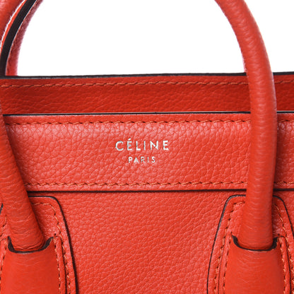 Celine Drummed Calfskin Nano Luggage Vermillion 7 of 13