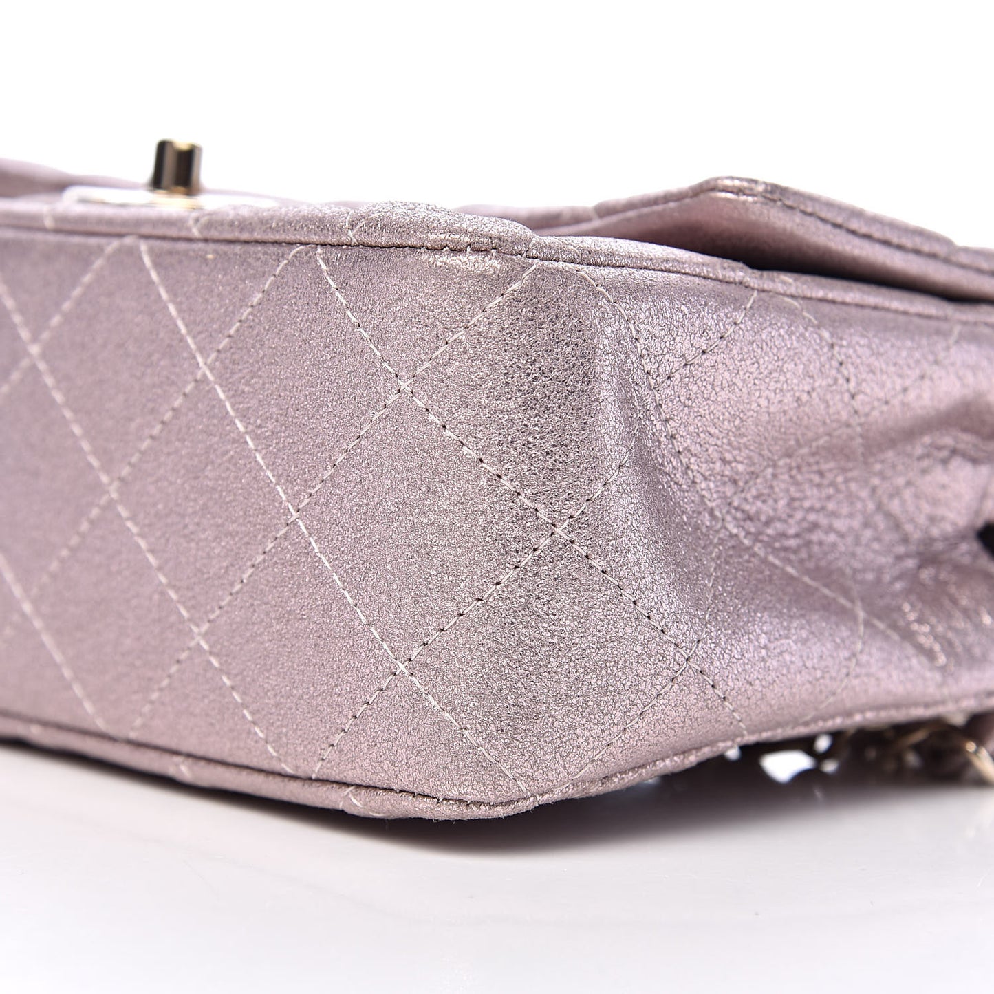 Metallic Goatskin Quilted Mini Rectangular Flap Pink