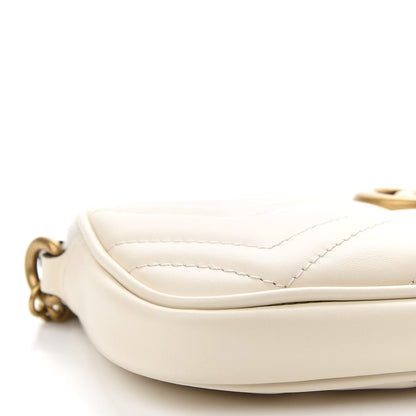 Gucci Calfskin Matelasse Mini GG Marmont Chain Crossbody Bag White 8 of 9