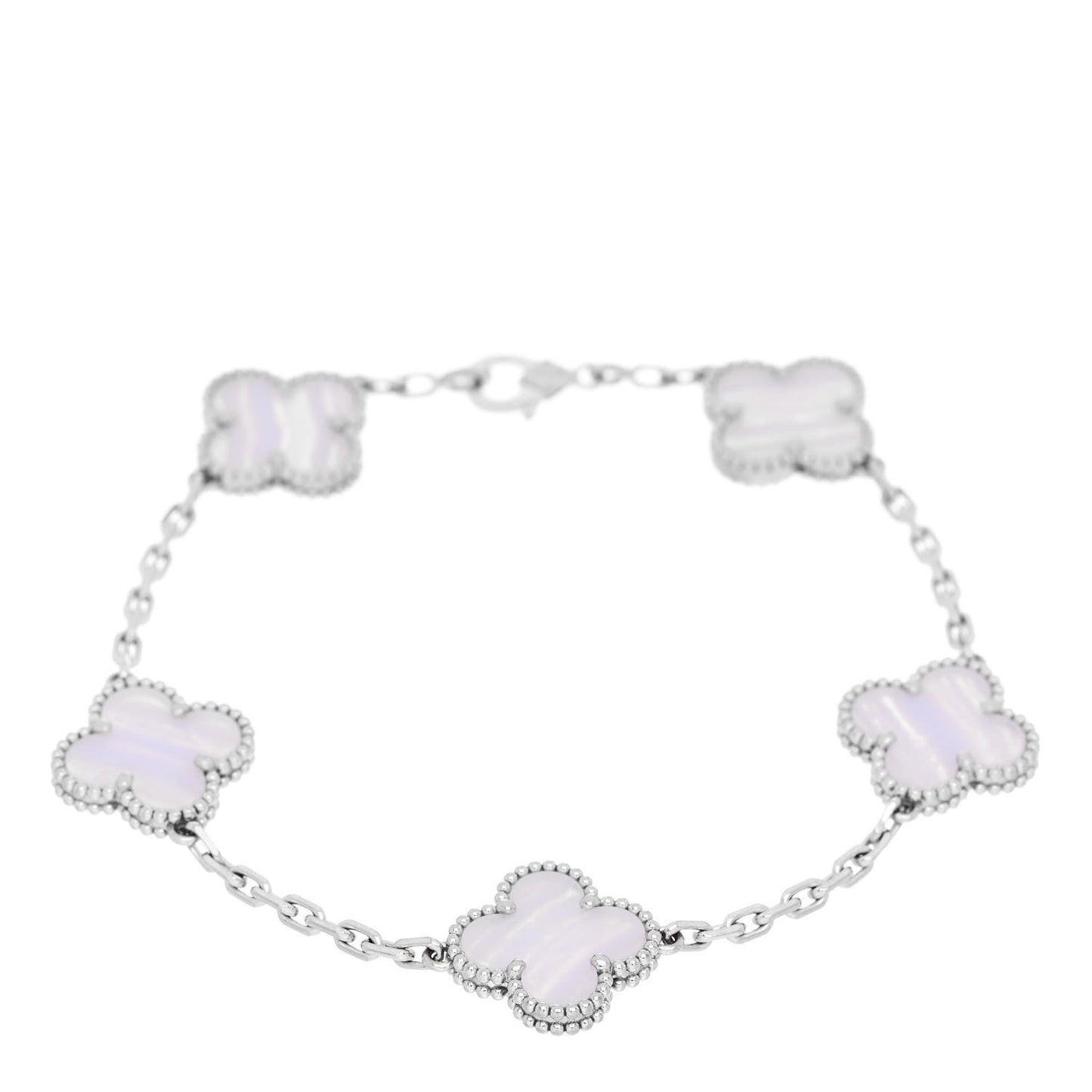 18K White Gold Chalcedony 5 Motifs Vintage Alhambra Bracelet