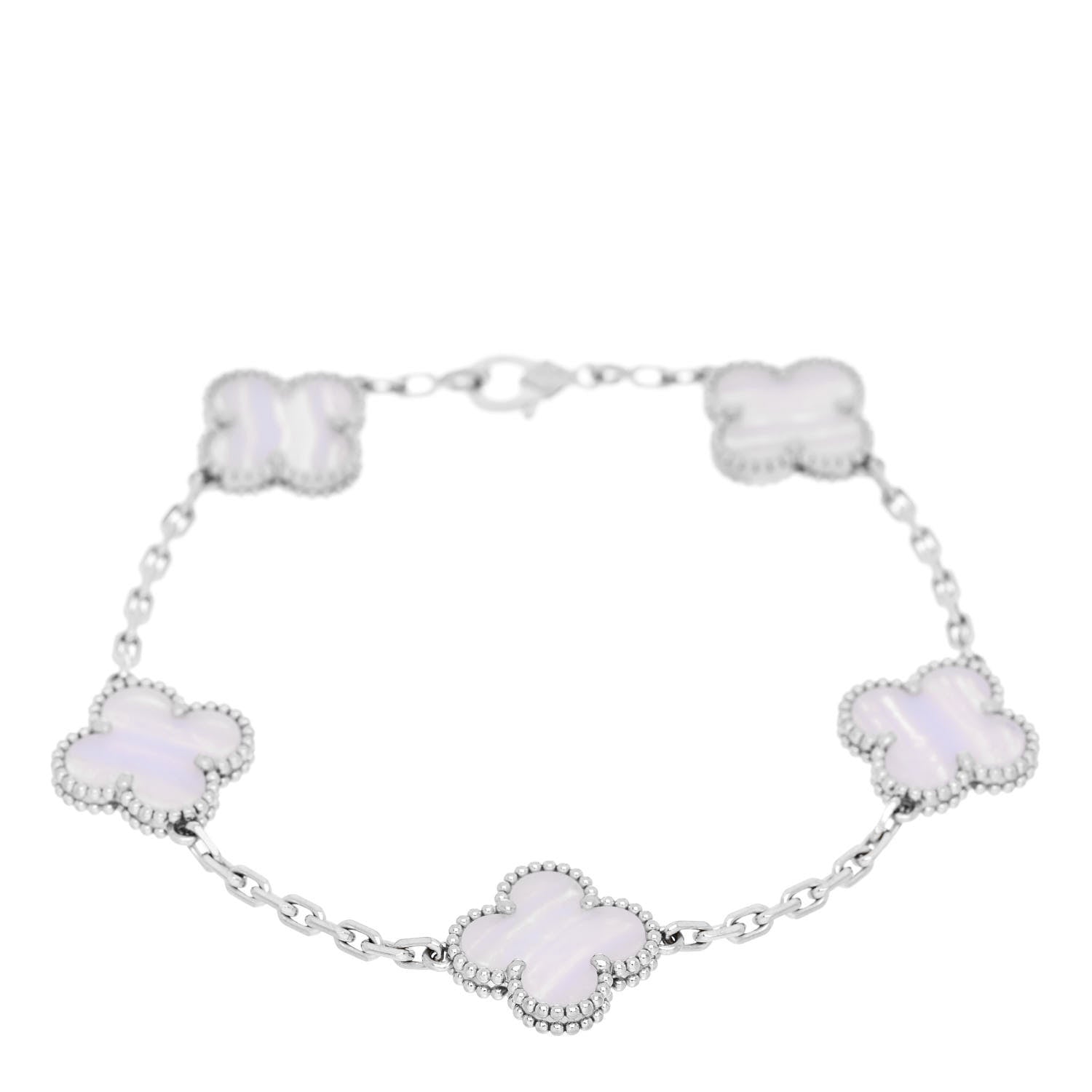 Van Cleef & Arpels 18K White Gold Chalcedony 5 Motifs Vintage Alhambra Bracelet 1 of 5