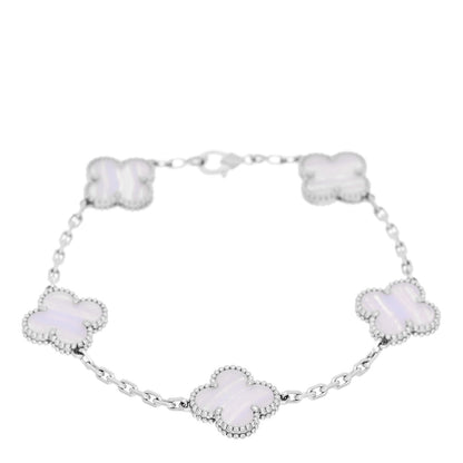 Van Cleef & Arpels 18K White Gold Chalcedony 5 Motifs Vintage Alhambra Bracelet 1 of 5