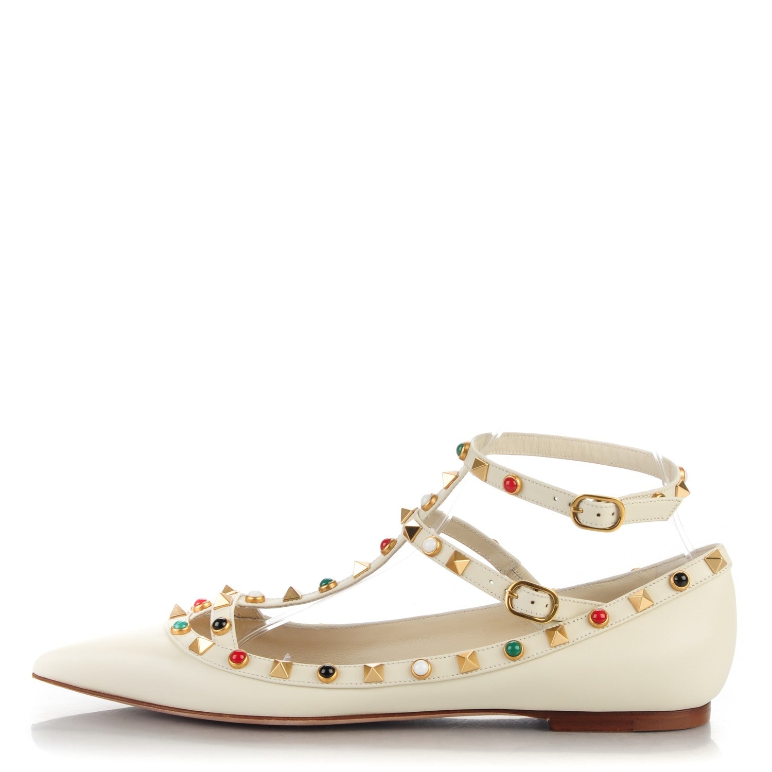 Valentino Garavani Nappa Rockstud Rolling Cage Ballerina Flats 40 Light Ivory 1 of 7