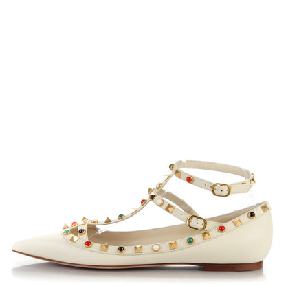 Valentino Garavani Nappa Rockstud Rolling Cage Ballerina Flats 40 Light Ivory 1 of 7