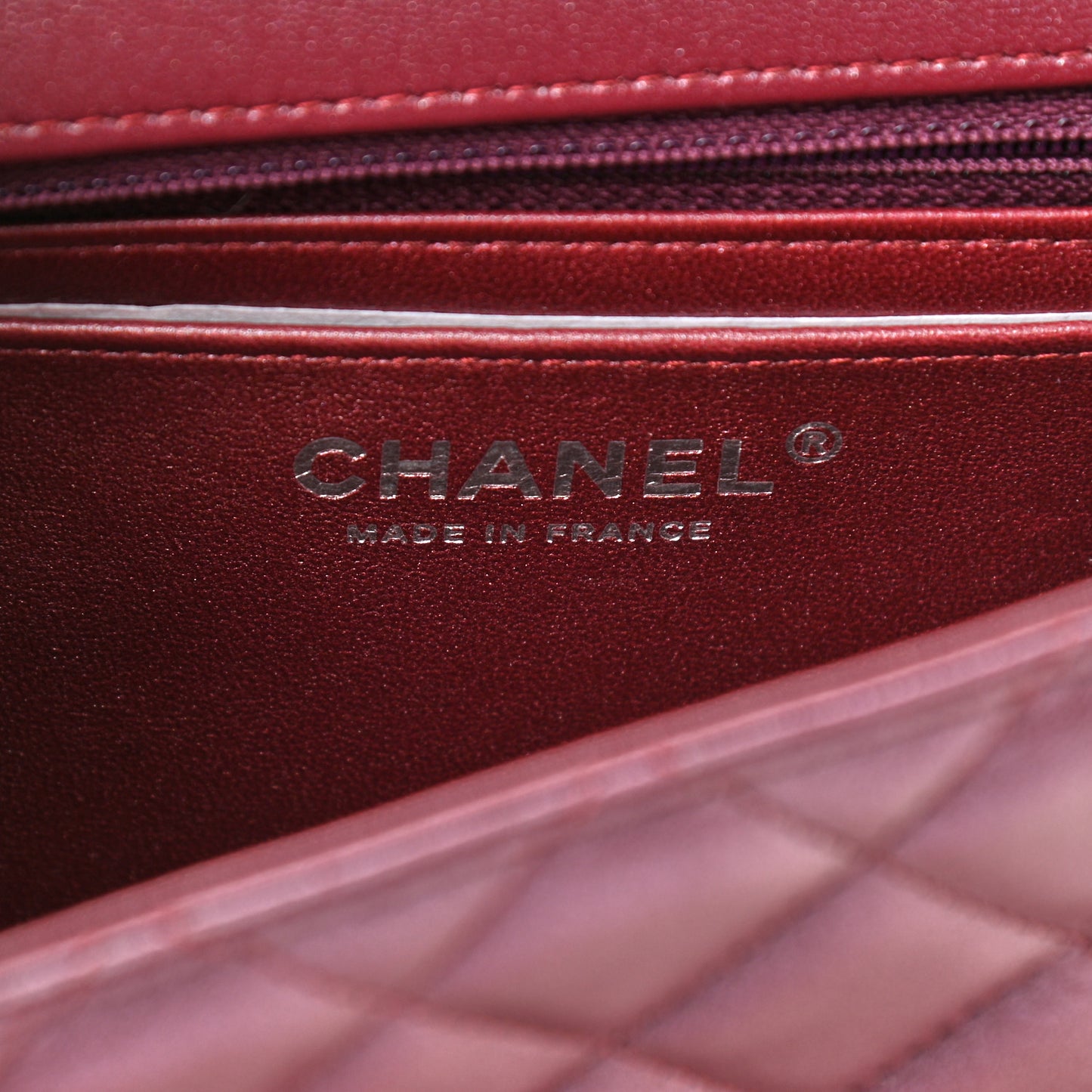 Iridescent Lambskin Quilted Mini Square Flap Burgundy