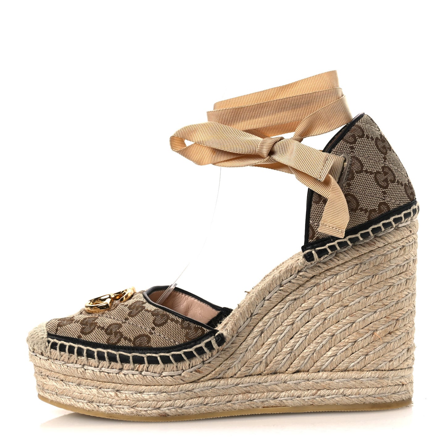 Monogram Matelasse GG Marmont Ankle Wrap Platform 35/120mm Espadrille Wedges 39 Beige Ebony Black Sand Storm