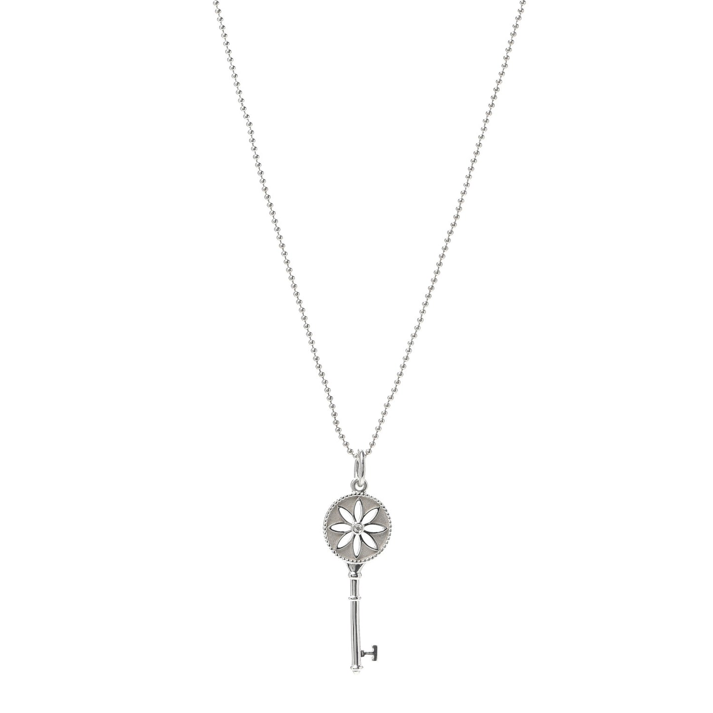 Sterling Silver Diamond Small Daisy Key Pendant Necklace