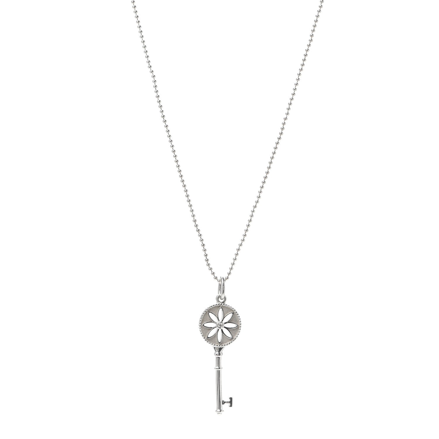 Tiffany Sterling Silver Diamond Small Daisy Key Pendant Necklace 1 of 5