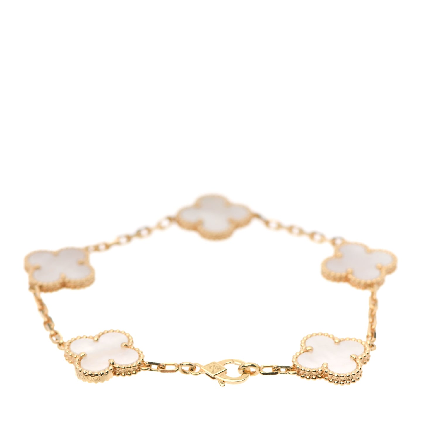 18K Yellow Gold Mother of Pearl 5 Motifs Vintage Alhambra Bracelet