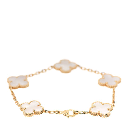 Van Cleef & Arpels 18K Yellow Gold Mother of Pearl 5 Motifs Vintage Alhambra Bracelet 2 of 5