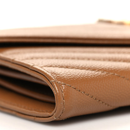 Saint Laurent Grain De Poudre Matelasse Chevron Monogram Flap Wallet Dark Natural 9 of 11