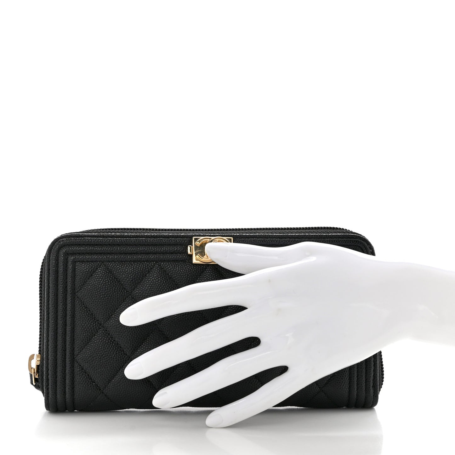 Caviar Quilted Boy Long Zip Around Wallet Black