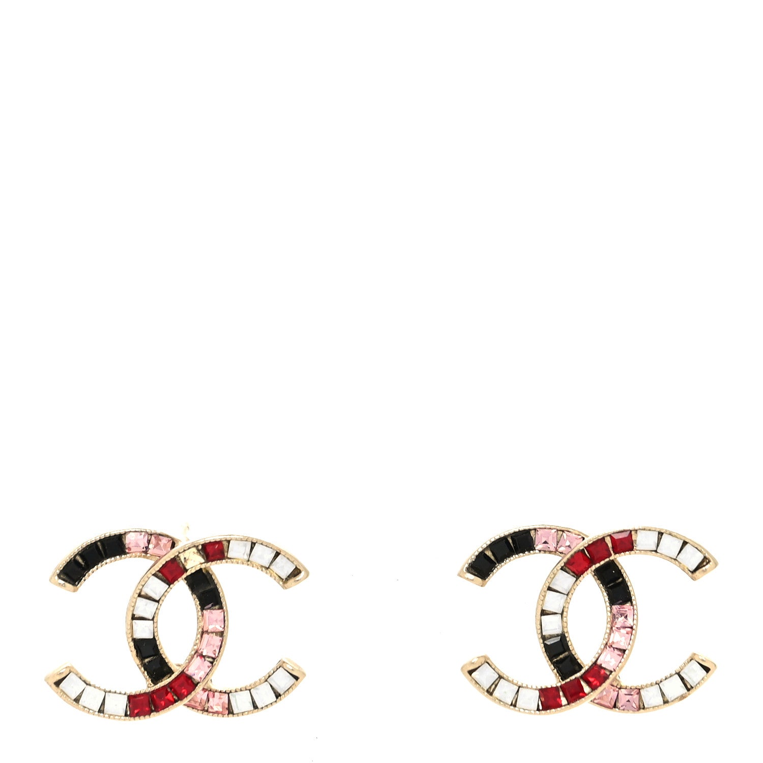 Chanel Crystal Baguette CC Earrings Gold Multicolor 1 of 5