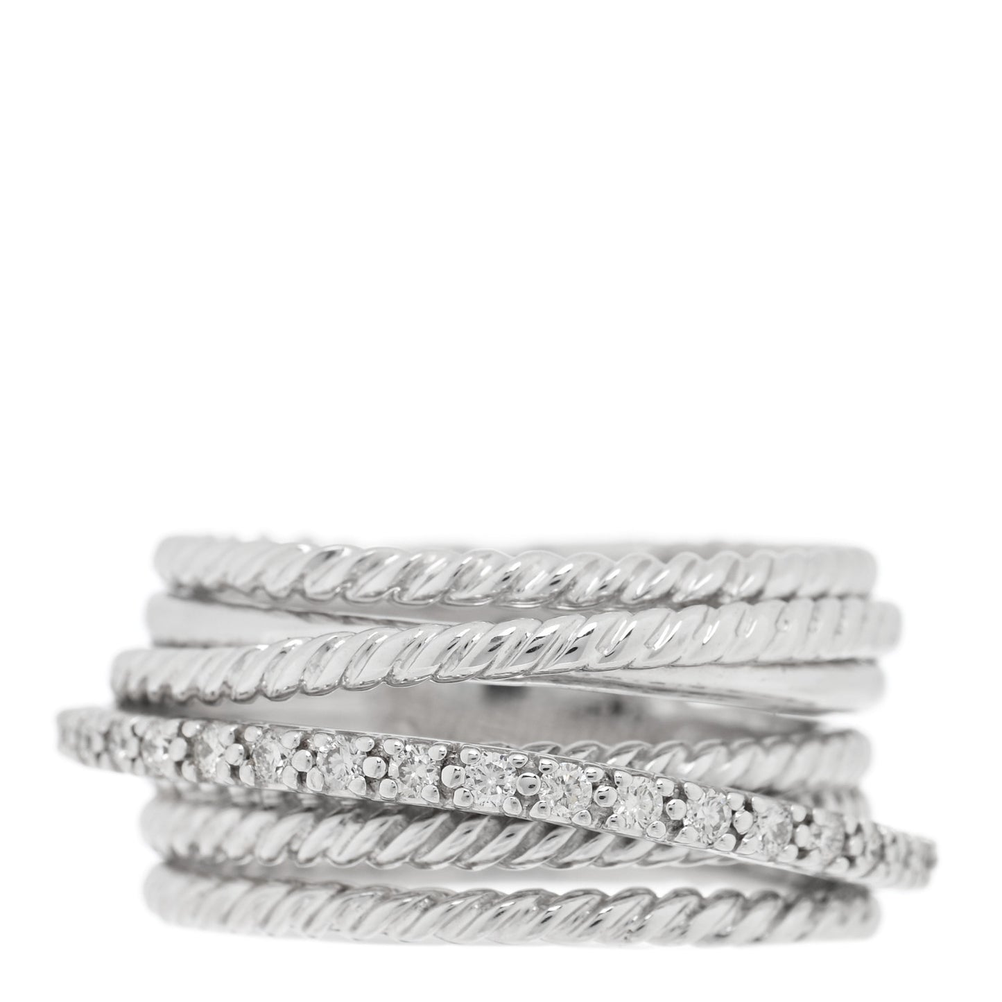 Sterling Silver Diamond 11mm Wide Crossover Cable Ring 52 6