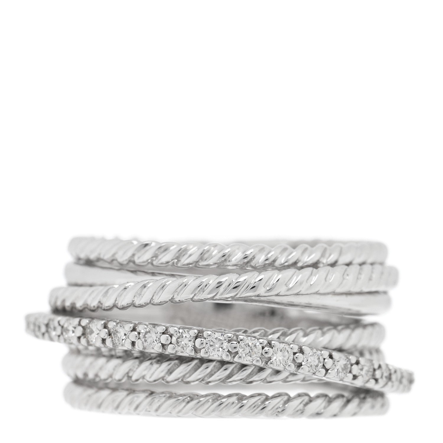 David Yurman Sterling Silver Diamond 11mm Wide Crossover Cable Ring 52 6 1 of 4