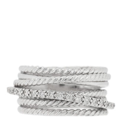 David Yurman Sterling Silver Diamond 11mm Wide Crossover Cable Ring 52 6 1 of 4