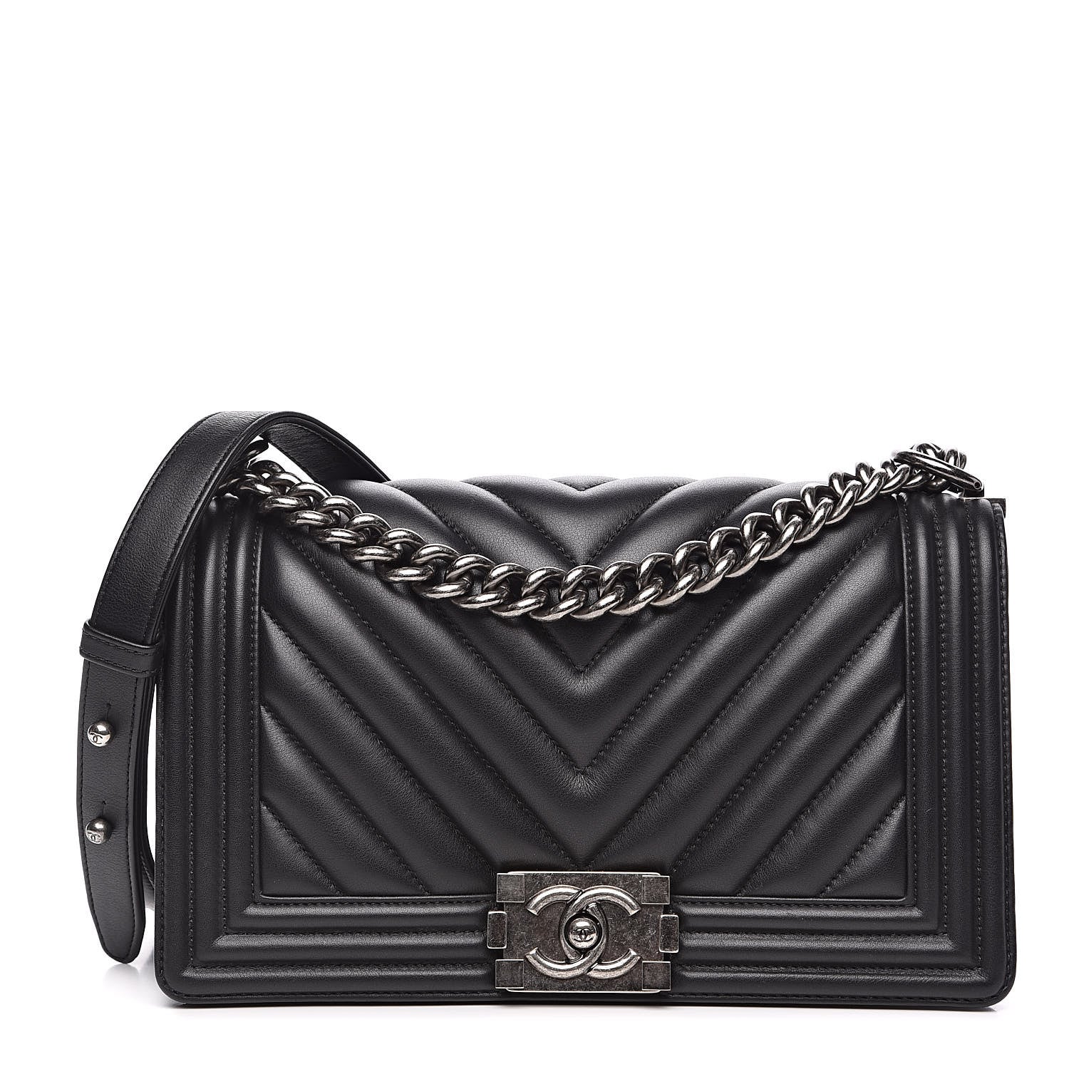 Chanel Calfskin Chevron Quilted Medium Boy Flap Black 1 of 13