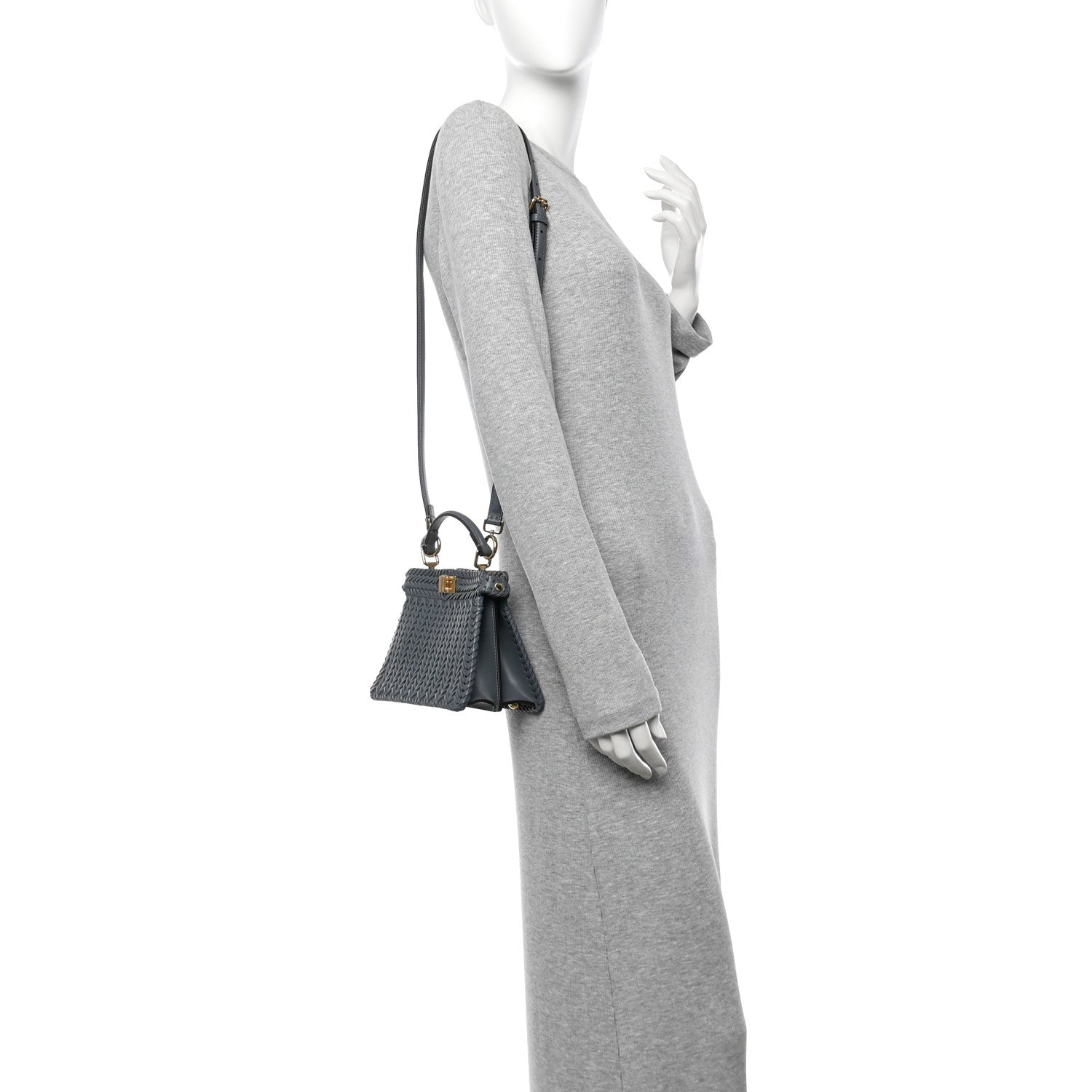Fendi Vitello King Shiny Nappa Intreccio Petite Peekaboo I SEE U Satchel Tempesta 2 of 11