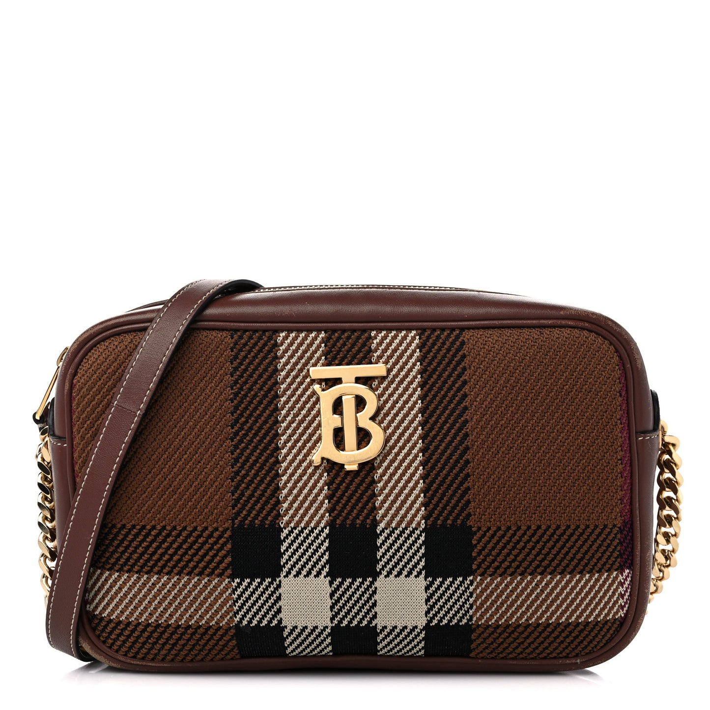 Calfskin Check Small Lola Camera Bag Dark Birch Brown