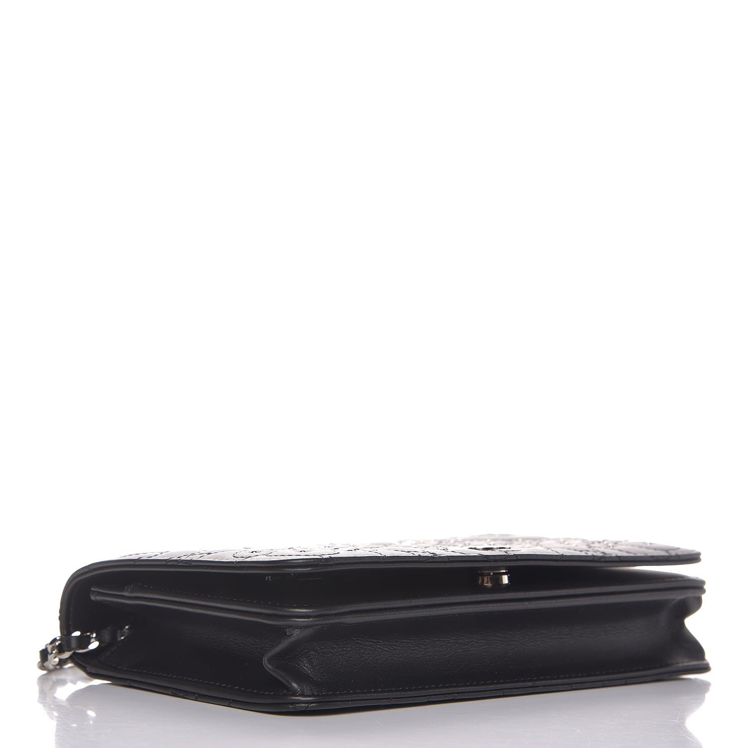 Chanel Lambskin Camellia Studded Wallet on Chain WOC Black 4 of 9