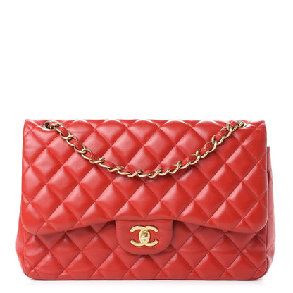 Chanel Lambskin Quilted Jumbo Double Flap Red 1 of 12