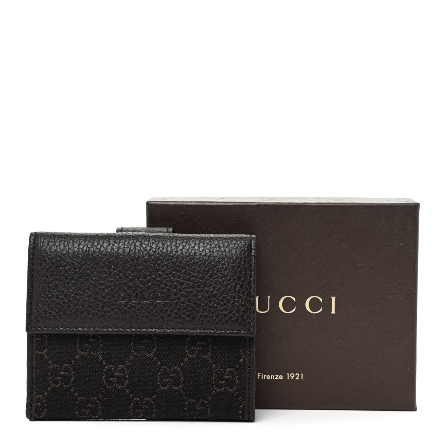Calfskin Denim Monogram French Flap Wallet Brown