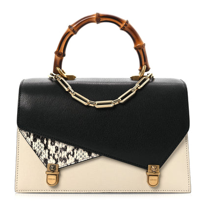 Gucci Calfskin Snakeskin Medium Ottilia Top Handle Bag  White Black 1 of 16
