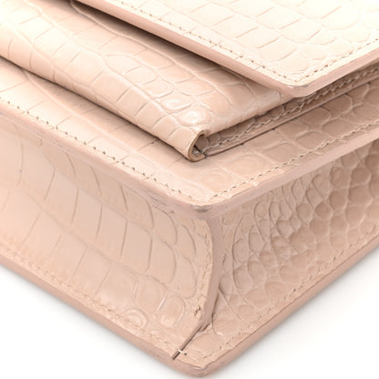 Saint Laurent Calfskin Crocodile Embossed Monogram Sunset Chain Wallet Marble Pink 16 of 19