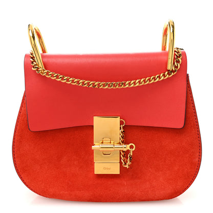 Chloe Lambskin Suede Calfskin Mini Drew Shoulder Bag Red 1 of 10
