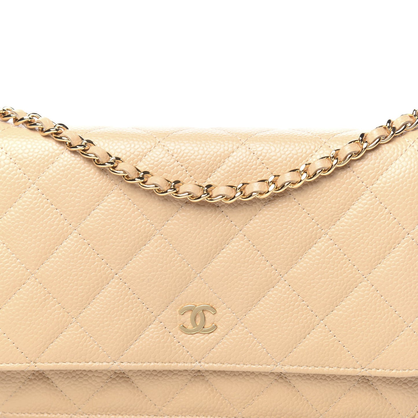 Caviar Quilted Wallet On Chain WOC Beige