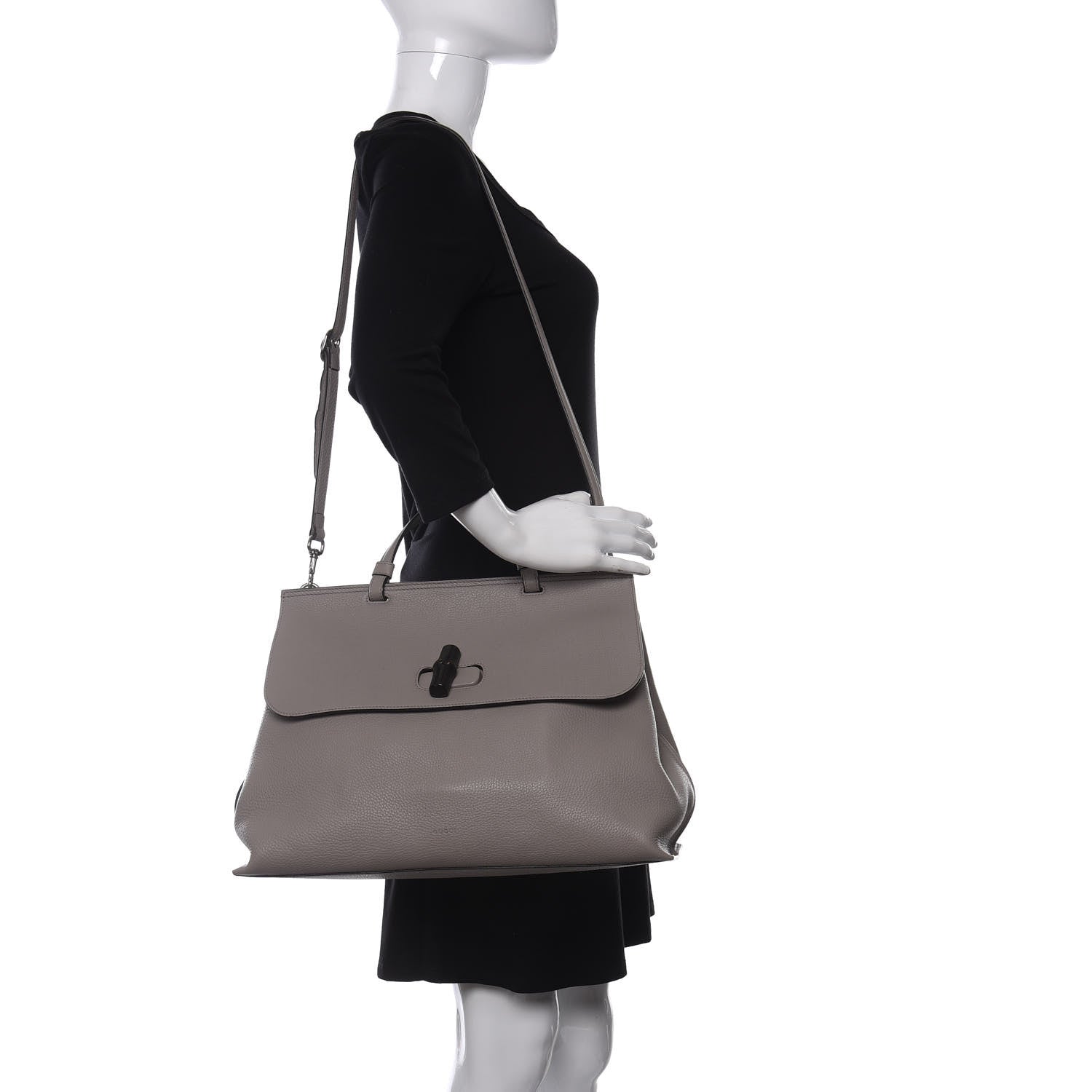Gucci Cellarius Calfskin Large Bamboo Daily Top Handle Bag Storm Grey 2 of 9
