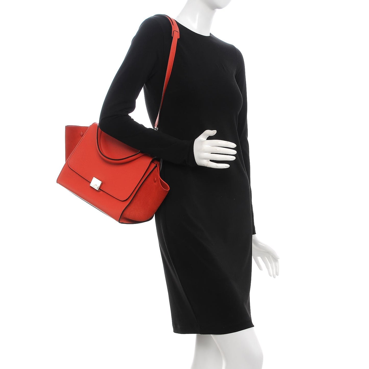 Drummed Calfskin Suede Small Trapeze Vermillion