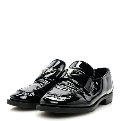 Prada Vernice Triangle Womens Loafers 37 Black 3 of 8