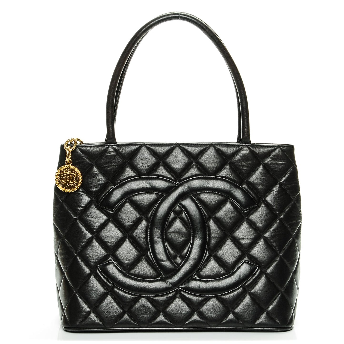 Lambskin Quilted Medallion Tote Black