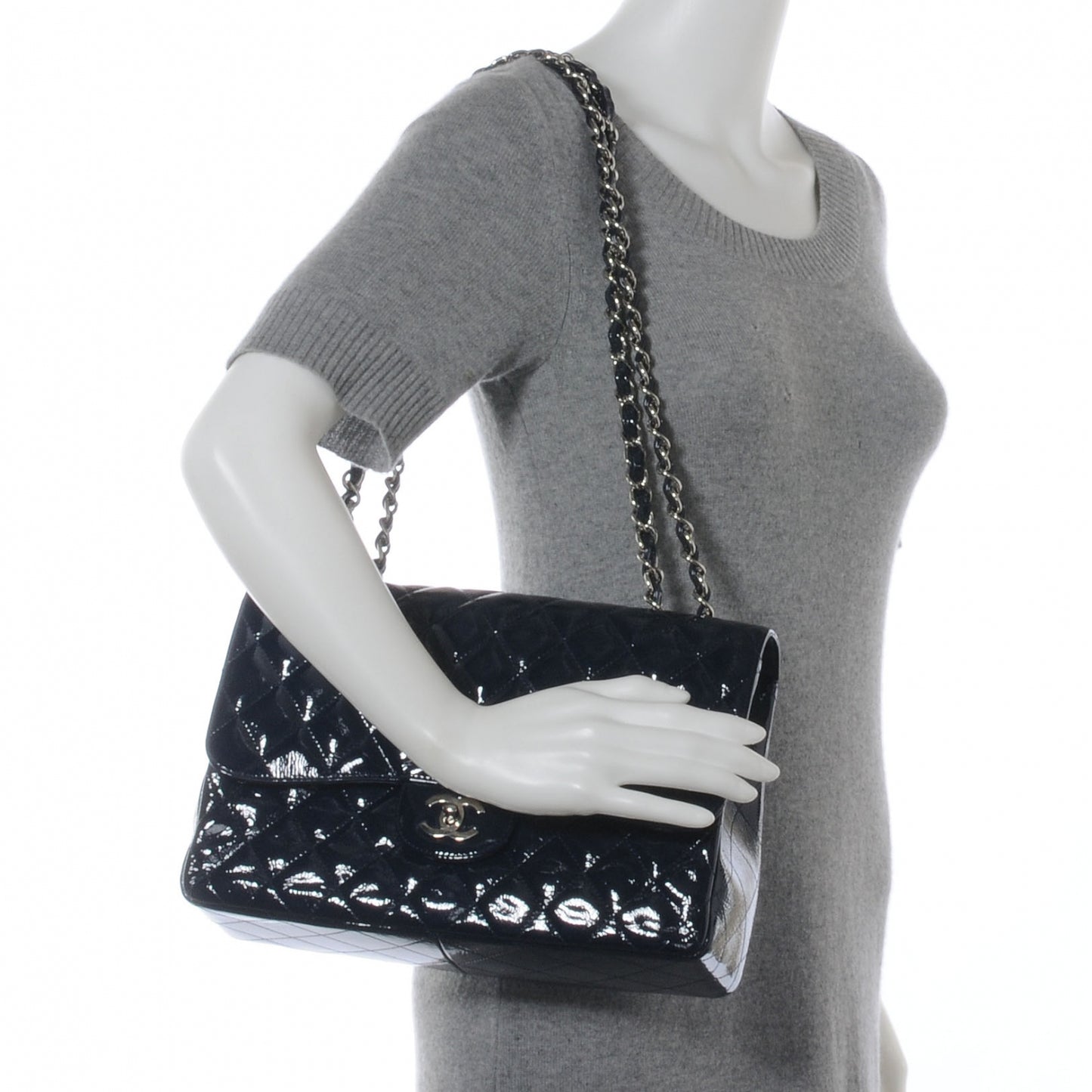 Distressed Patent Jumbo Single Flap Navy Blue