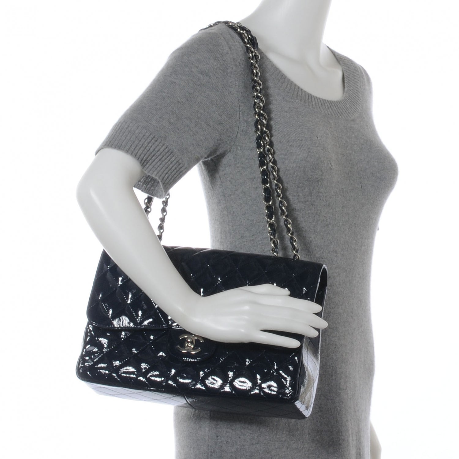 Chanel Distressed Patent Jumbo Single Flap Navy Blue 2 of 8