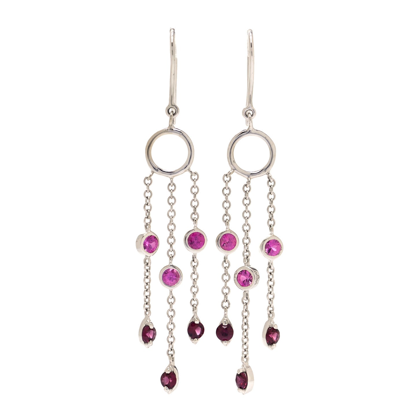 18K White Gold Pink Sapphire Rhodolite Garnet Jazz Earrings