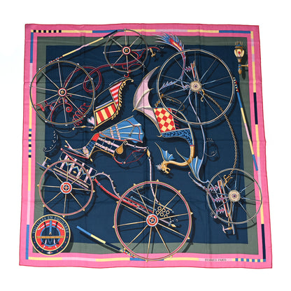Hermes Cashmere Silk Voitures en Equilibre Shawl 140 Rose Bonbon 1 of 3