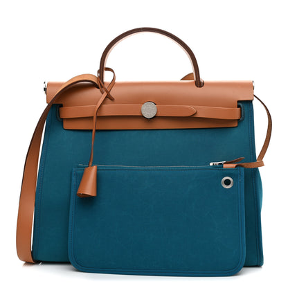 Hermes Vache Hunter Toile Herbag Zip 31 PM Bleu Natural 1 of 11