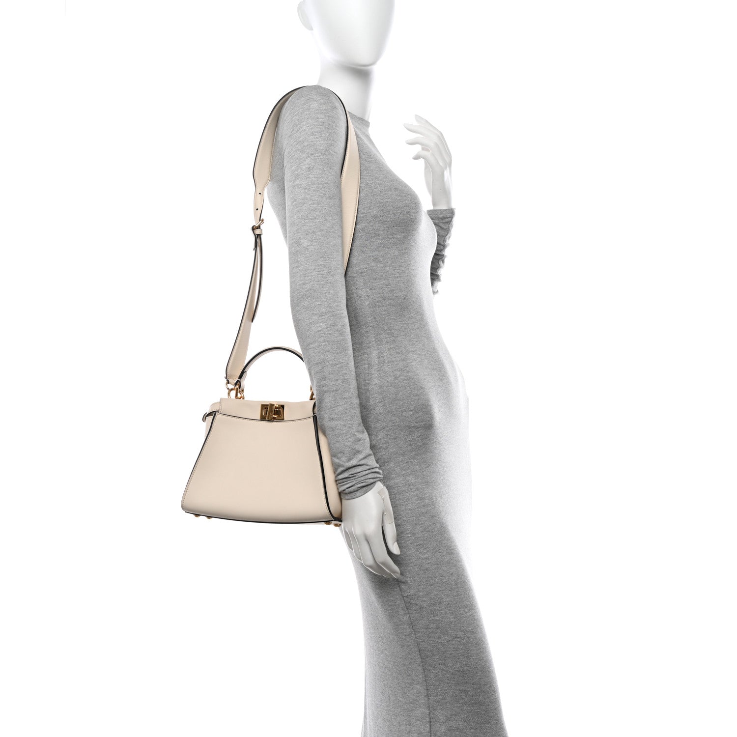 Fendi Vitello Seta Suede FF Mini Peekaboo Iconic Satchel Uovo Sigaro Marrone 2 of 11