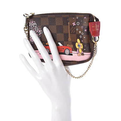 Louis Vuitton Damier Ebene 2019 Christmas Animation Mini Pochette Accessories Red 2 of 8