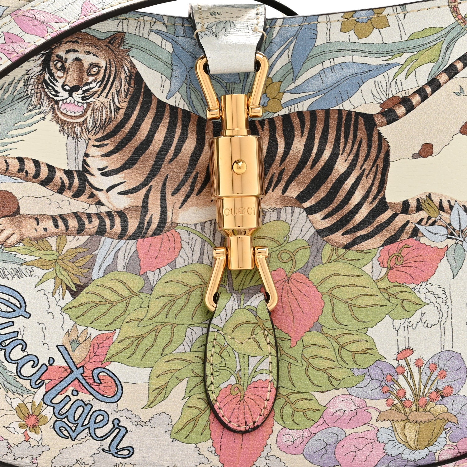 Gucci New Shangai Calfskin Tiger Savanah Small Jackie 1961 Hobo Chalky White Multicolor 8 of 12