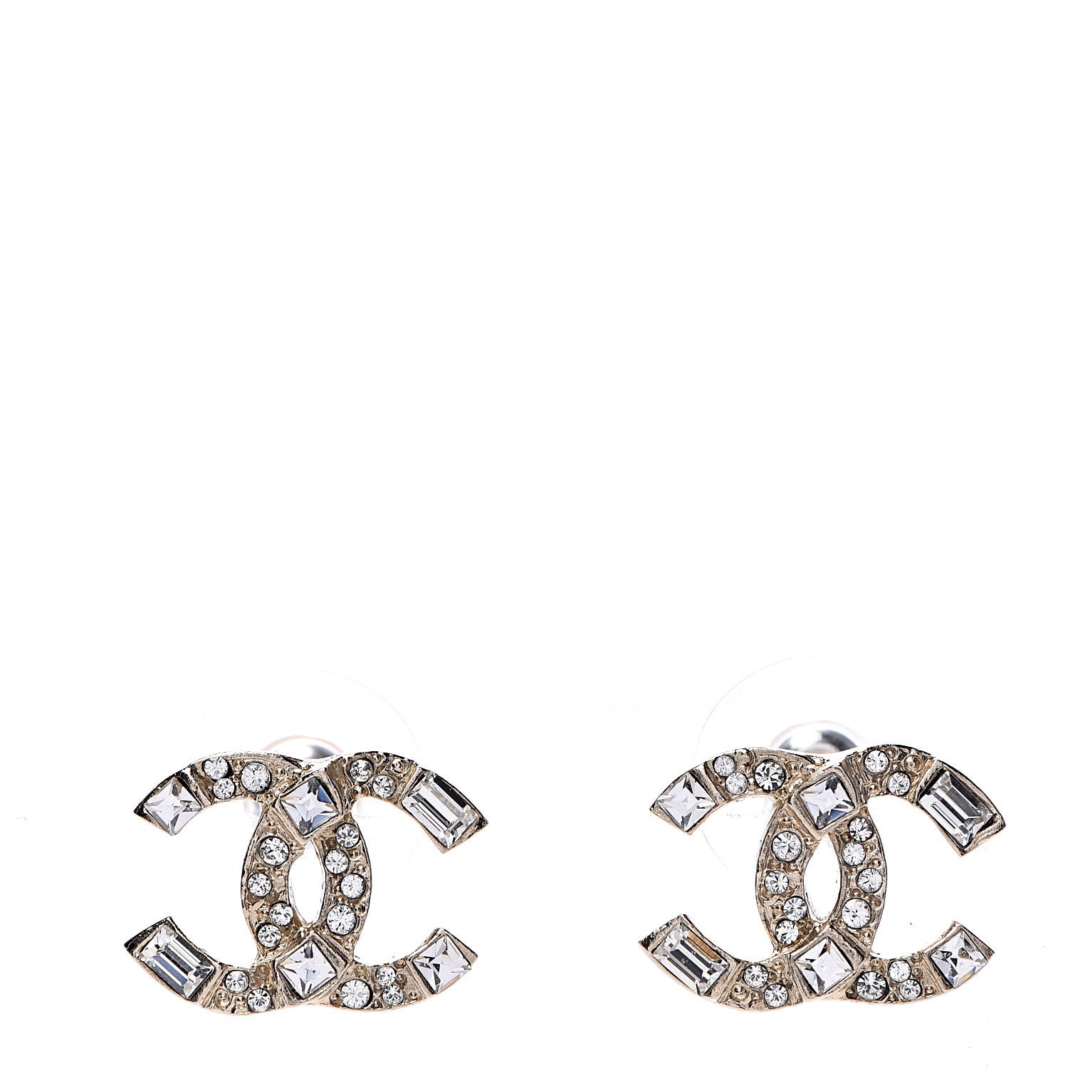 Chanel Crystal Baguette CC Earrings Gold 1 of 5